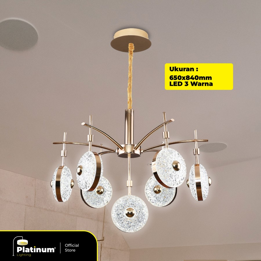 Lampu Gantung Chandelier LED Kristal Lampu Hias Rumah 3 Warna 7 Cabang