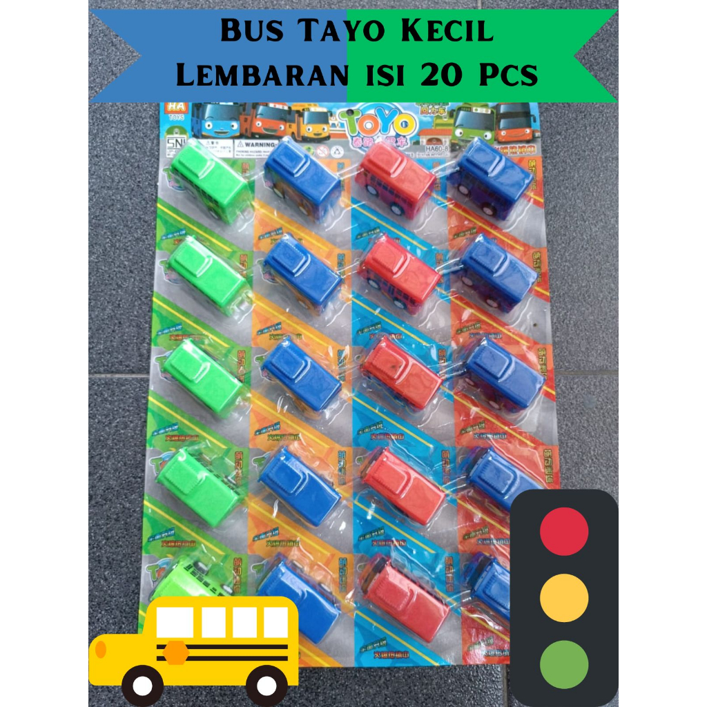 MOBIL MOBILAN BUS TAYO KECIL PLASTIK WARNA WARNI 1 LEMBAR ISI 20 MOBIL BUS TAYO