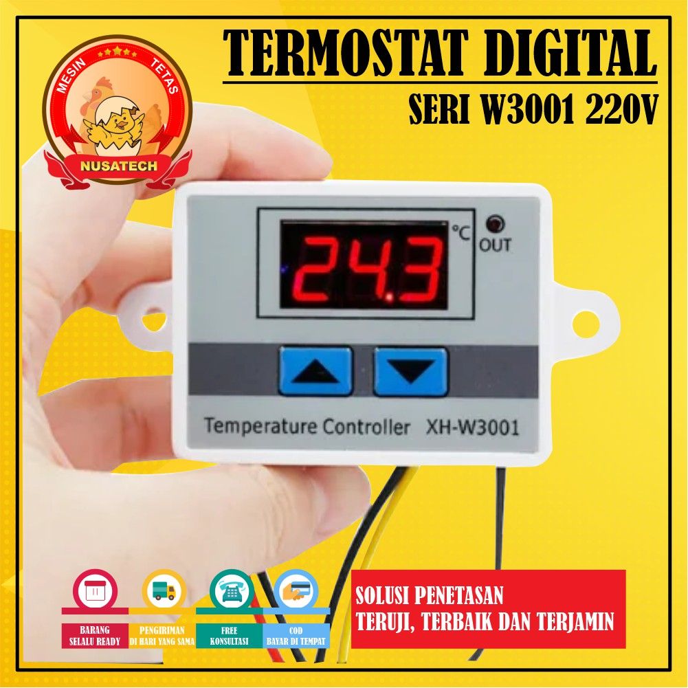 Termostat Digital 220V Termostat W3001 AC Untuk Mesin Tetas