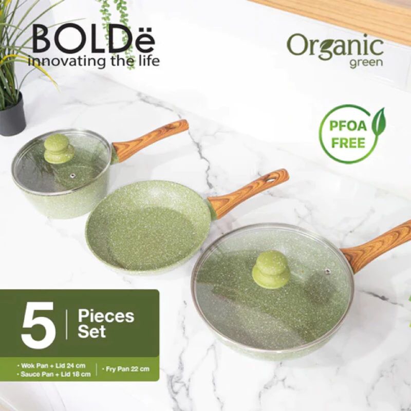 PANCI SET ORGANIC GREEN PAN SET5PCS BOLDE