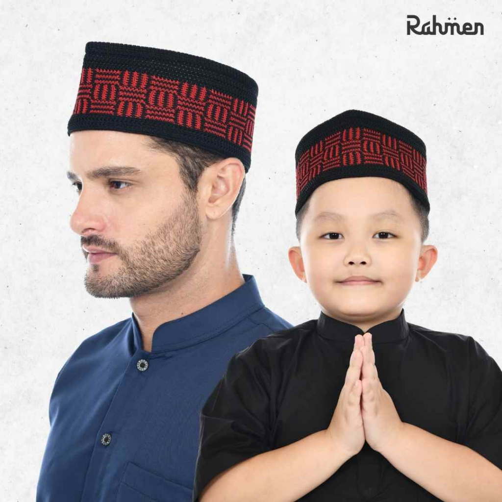 Rahmen - Songkok Rajut Nusantara Couple Anak Ayah warna Hitam Merah