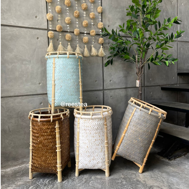 Keranjang Laundry Bambu Kaki/ Keranjang Bambu anyam/Cover pot
