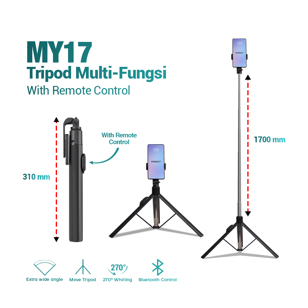 Tongsis Tripod 1,7 Meter Selfie Stick With Remote Bluetooth Tripod Hp Super Long