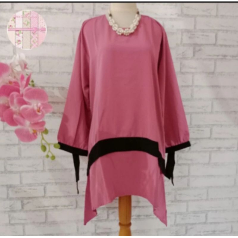 blouse tunik dusty pink/blouse tunik polos dusty pink