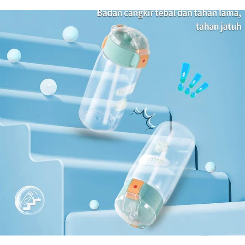 Botol Minum Anak Sedotan karakter Transparan 500ml