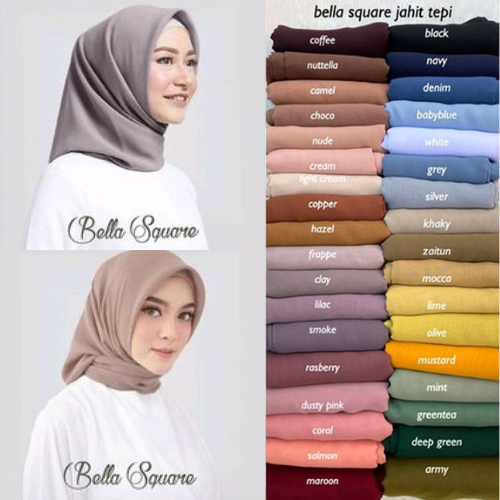 Hijab Bella Square Segi Empat / Jilbab Kerudung Segiempat Aneka Warna