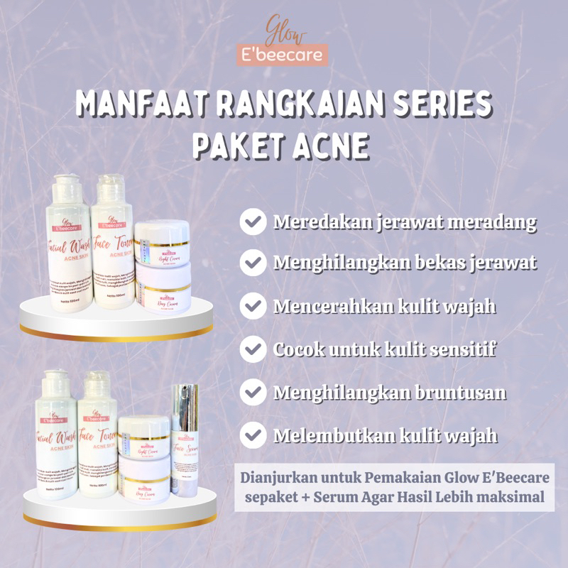 (COD) PAKET SERIES ACNE SKINCARE GLOW E'BEECARE PEMUTIH WAJAH CEPAT DAN BPOM