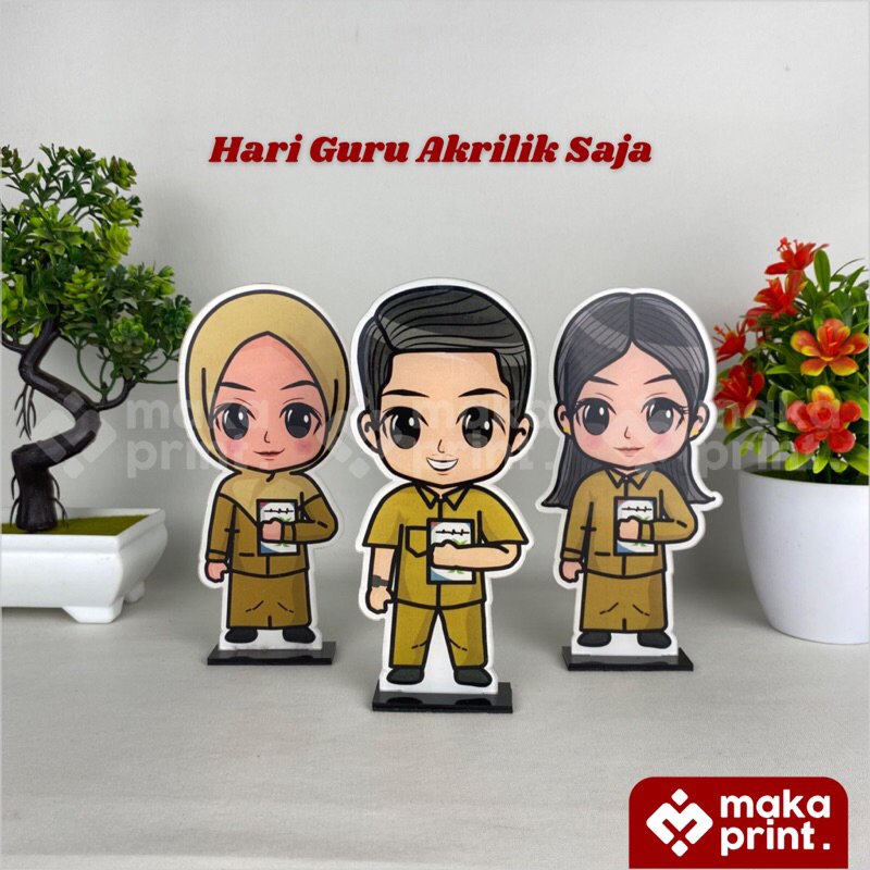 Makaprint Piala Guru seragam PNS ( AKRILIK SAJA ) Hadiah Hari Guru Hampers Hari Guru Kado Unik Untuk