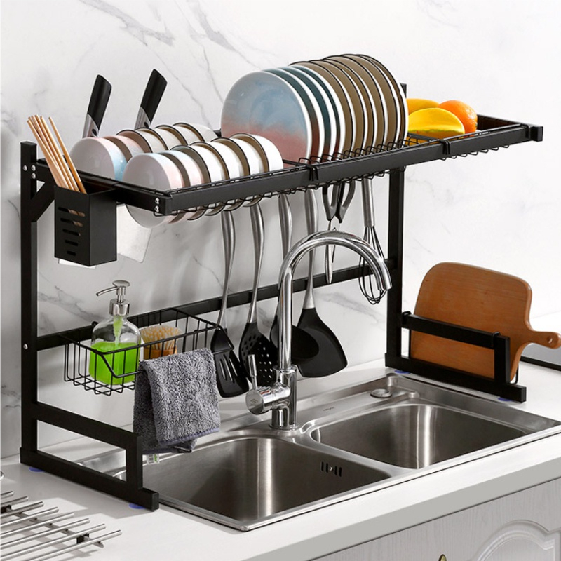 Rak Piring Wastafel 2 Susun Hitam Anti Karat Serbaguna
