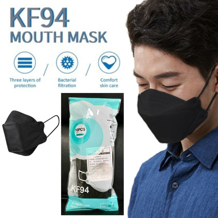 Masker KF94 Korea isi 10 pcs Disposable mask kf 94 / Masker KF94 Putih/Hitam