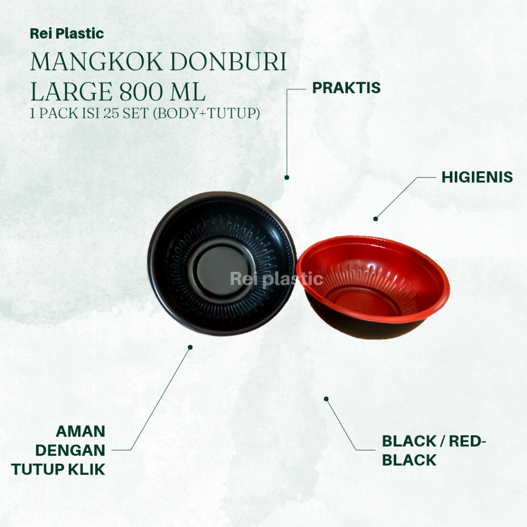 MANGKOK PLASTIK / TRAY MANGKOK BENTO BLACK / RED-BLACK uk L per 25pcs