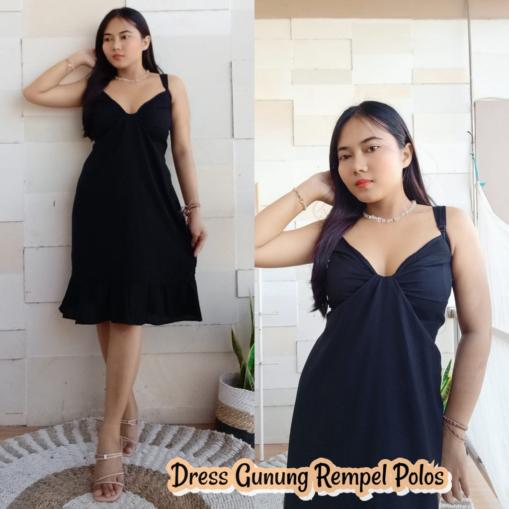 DRESS GUNUNG PENDEK REMPEL POLOS -B