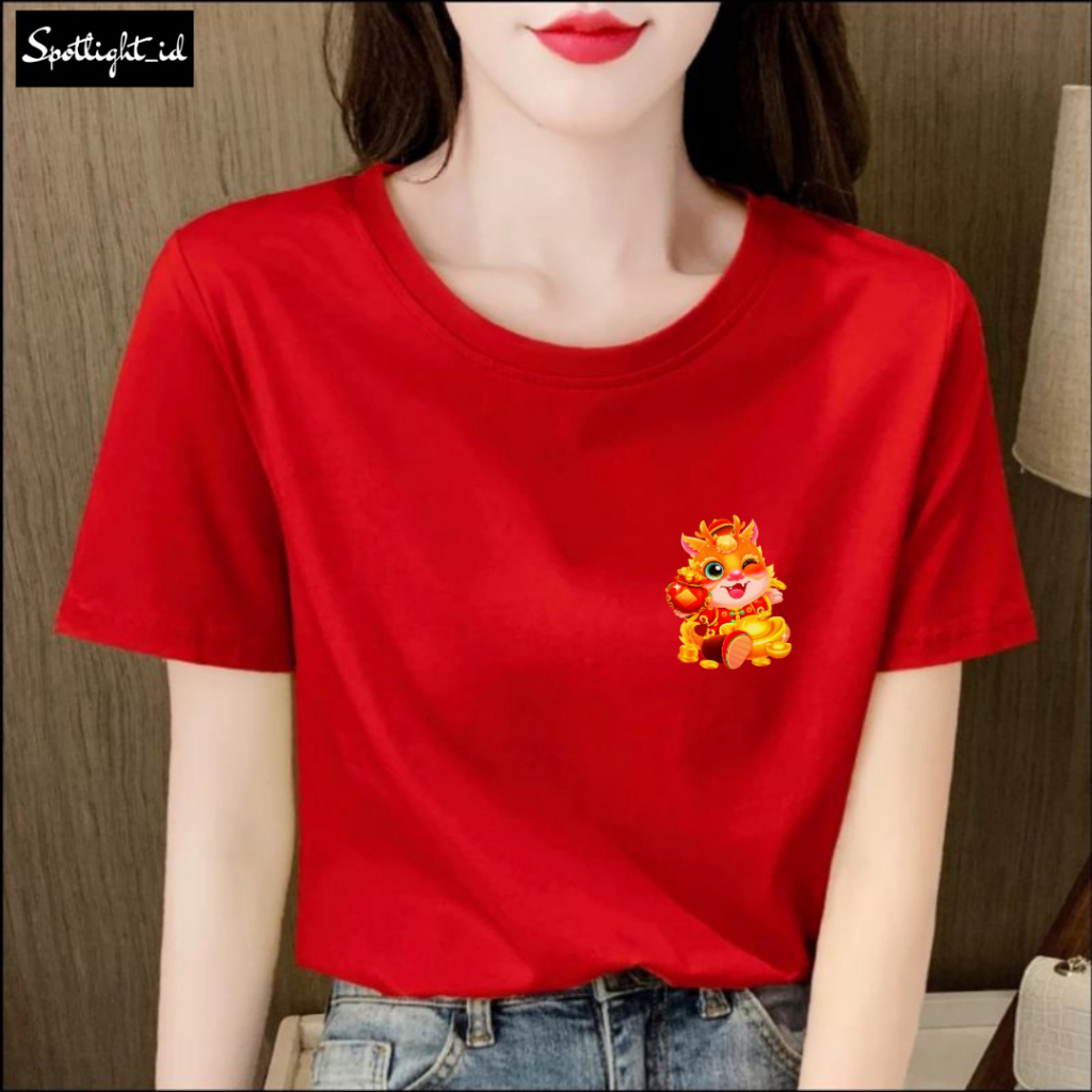 SPOTLIGHT_ID - BAJU KAOS WANITA IMLEK NAGA DRAGON GOLD , T SHIRT WANITA IMLEK NAGA COMBED 30S , KAOS