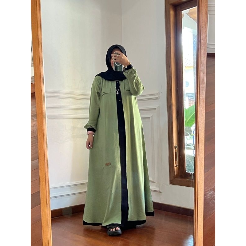 NADHEEFA STORE DRESS ROMPI SAGE HITAM S M XL