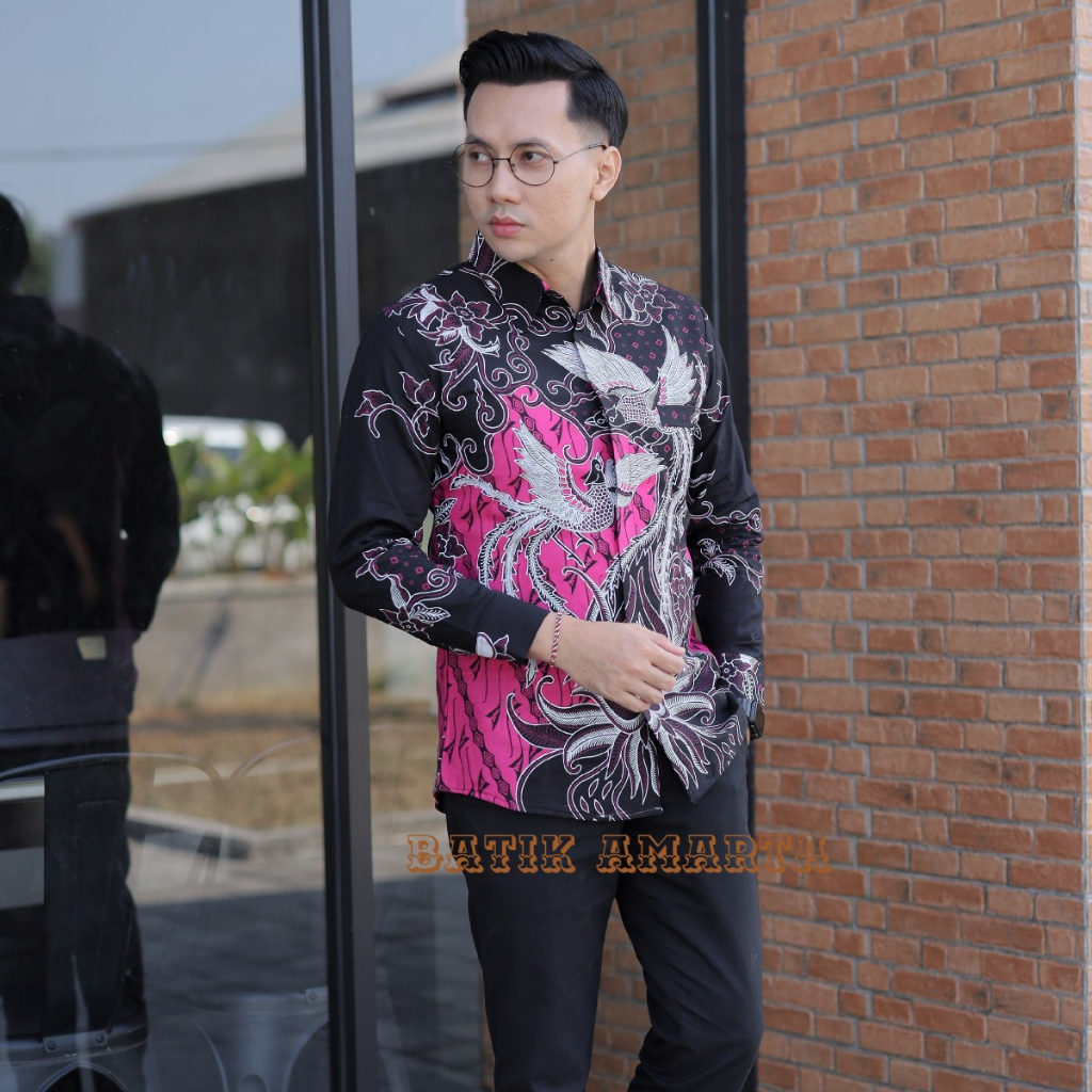 Baju Batik Pria Lengan Panjang Kasual Modern Slimfit Jumbo BLACK PINK