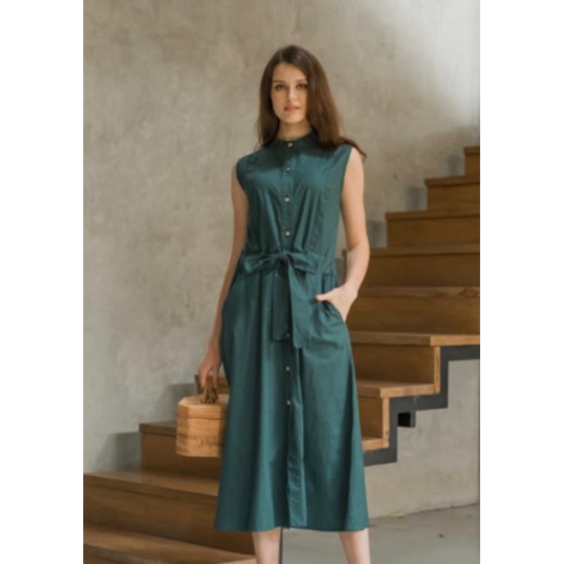 Maven Amelie Sleeveless Midi Dress in Jade Green