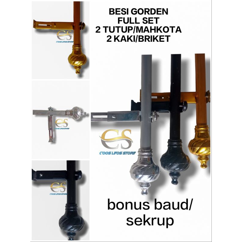 besi gorden batang gorden besi full set batang polos besi garis batang ful set tutup kaki bonus baud