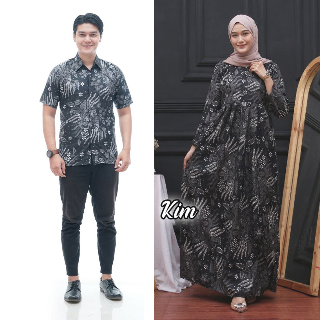 Harga Sepasang - Baju Batik Couple Gamis dan Kemeja Lengan Pendek Kekinian - Sarimbit Batik Modern