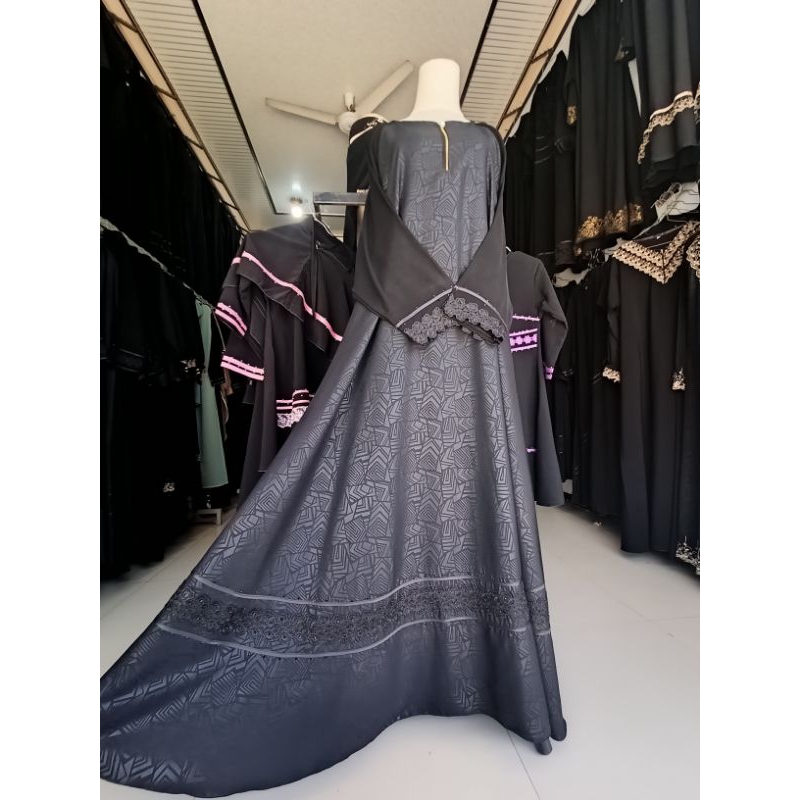 gamis motif embos jetblack