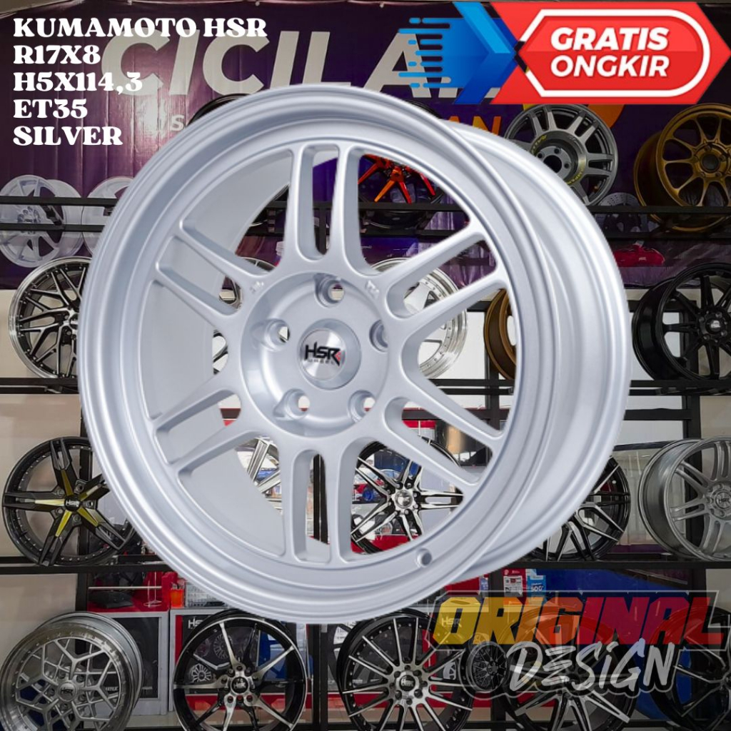 Velg Mobil Ring 17 RPF 01 HSR KUMAMOTO R17 LEBAR 8 LUBANG 5 ET35 SILVER