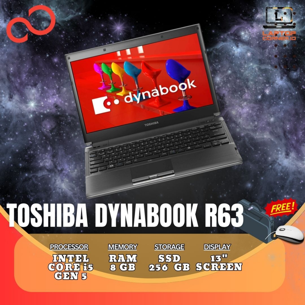 Laptop Toshiba R63 Core i5 Gen 5/Gen 8 RAM 8 SSD 256 Bergaransi