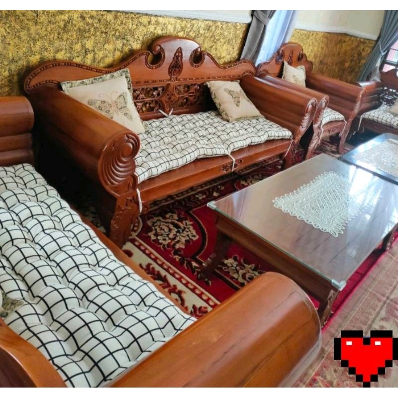 Alas Duduk Set Kursi Kayu 211 Motif Kotak