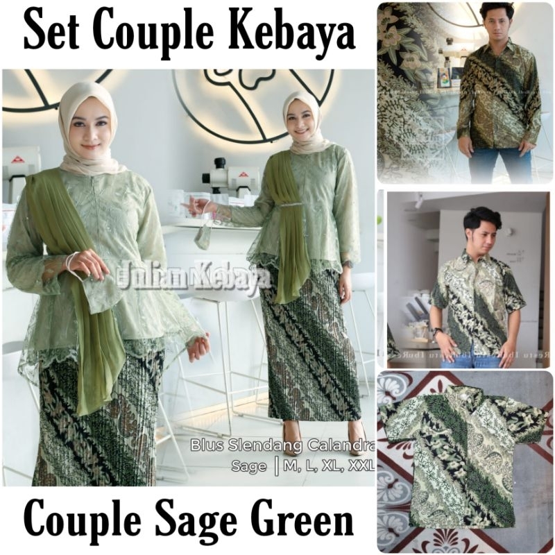COUPLE KEBAYA / BAJU BATIK COUPLE KEBAYA MODERN / SET KEBAYA MODERN / KEBAYA AURORA SELENDANG SAGE G