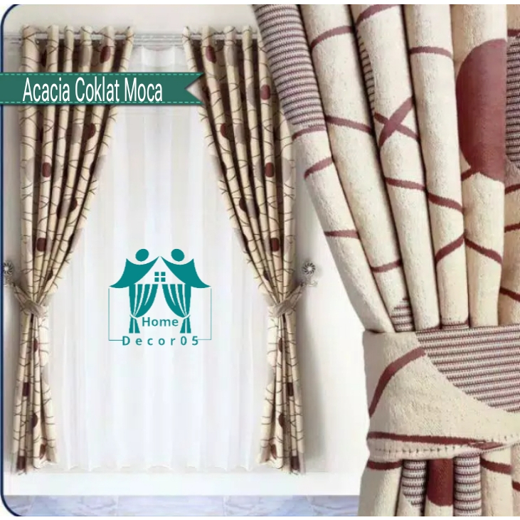 Gorden acacia coklat mocca gorden blackout premium hordeng motif bolak balik motif polka terbaru bes