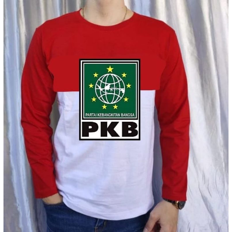 kaos distro pria kaos unisex kombinasi merah putih tangan panjang pkb