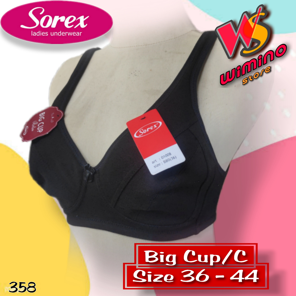 W358 Sorex Bra Busa Tanpa Kawat Cup Besar 36d - 44d Tiga Pengait