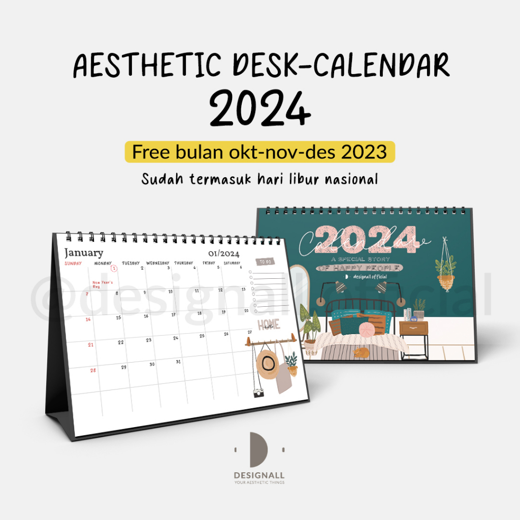 

Designall Kalender 2024 Aesthetic Meja / Kalender Duduk Spiral KM