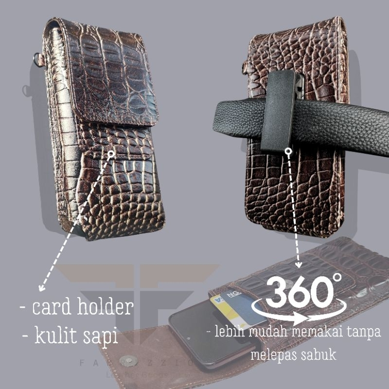 sarung hp kulit jepit pinggang 1 slot kulit asli