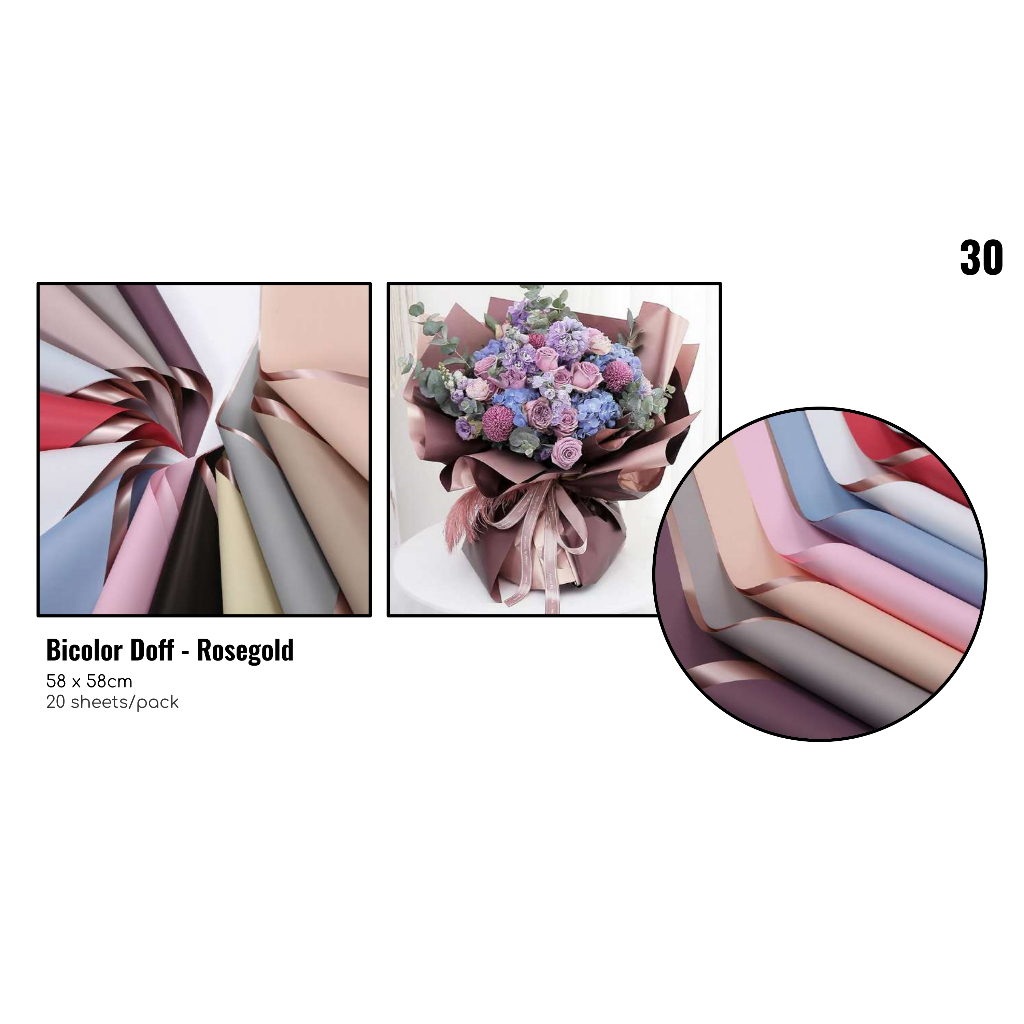 

MY Supplies - Flower Wrapping Paper Bicolor Doff Rosegold Cellophane Two-side Dua Sisi Kertas Bungkus Buket Bunga 1 Pack 20 Lembar