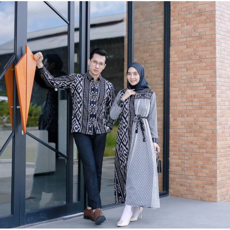 READY STOK set couple tenun kondangan - baju couple tenun prewedding - set couple keluarga - kemeja 