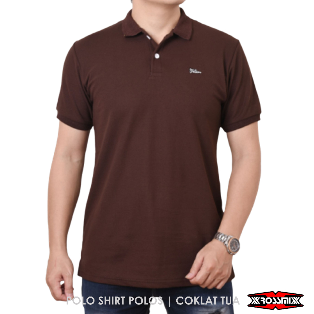 Kaos kerah Polo shirt polos pria Warna coklat tua