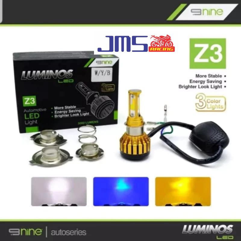lampu depan luminos z3 bohlam depan led 3warna biru putih kuning motor matic bebek sport universal m