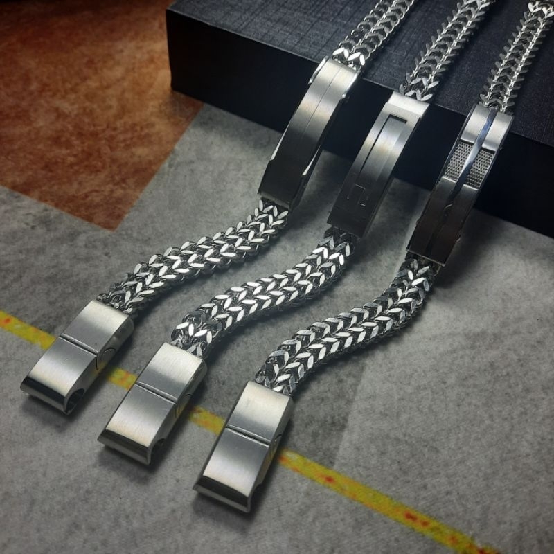 Gelang Rantai Titanium Model Plat Double Kotak