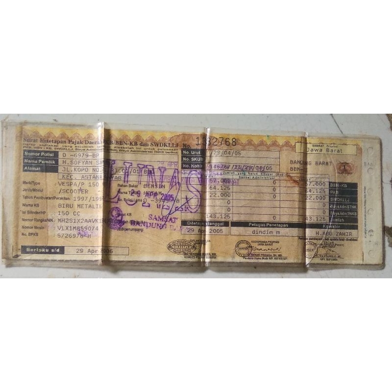 STNK Vespa exclusive97 plat D