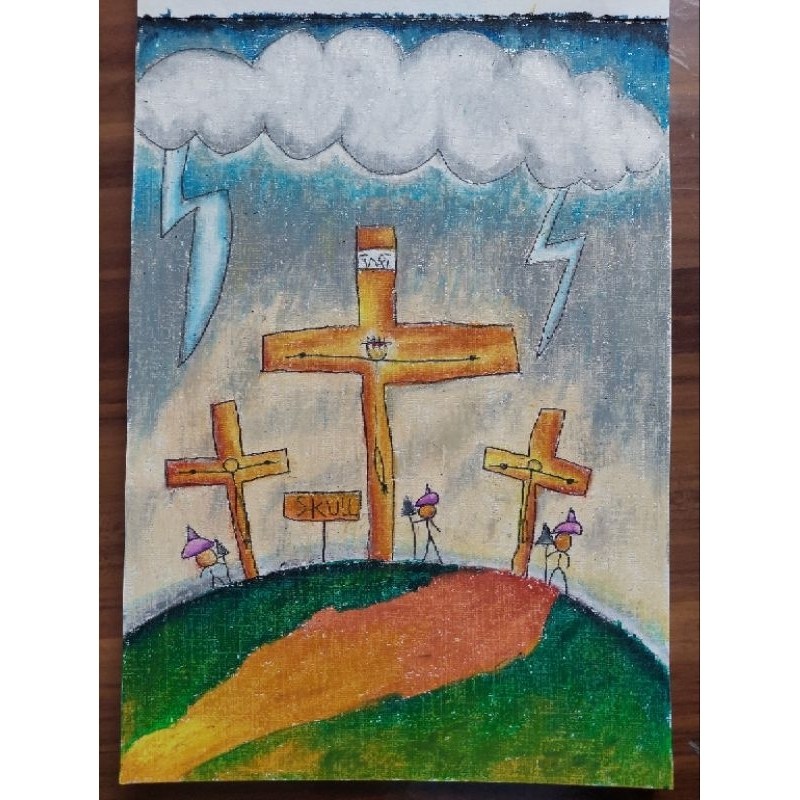 

Christmas series The Cross The Crucification Jesus Drawing on Acrylic Peper Canvas paper