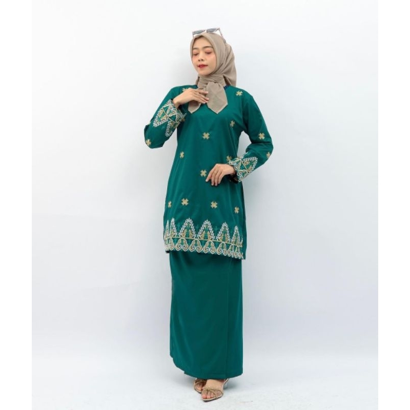 Setelan Baju Kurung Melayu Bordir Premium