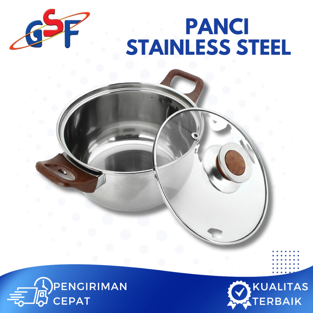 PROMO PANCI KUAH STAINLESS STEEL 18CM TUTUP KACA / PANCI SOP GORENG KUAH / PANCI KUAH ENAMEL ANTI