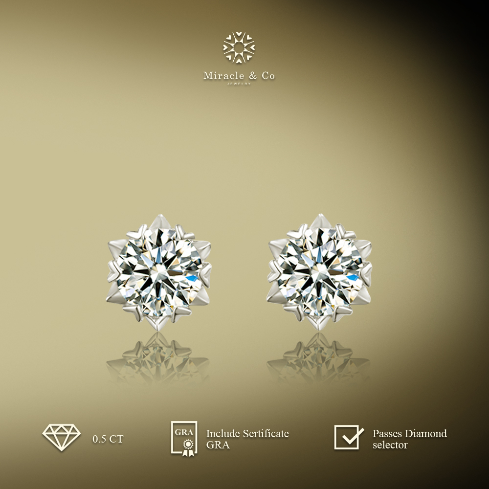 Miracle & Co - Anting Snowflake Love - Anting Wanita Batu Berlian Moissanite Asli Sertifikat GRA Lap