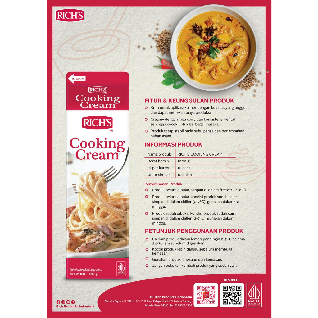 

RICH'S COOKING CREAM 1000gr / 12pck