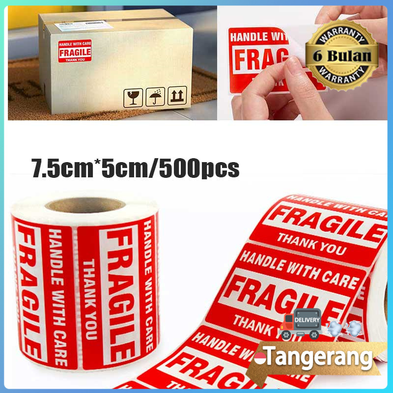 

Stiker Label Fragile 1 Roll/500pcs Sticker Handle With Care Sticker Hati-Hati 7.5 X 5cm