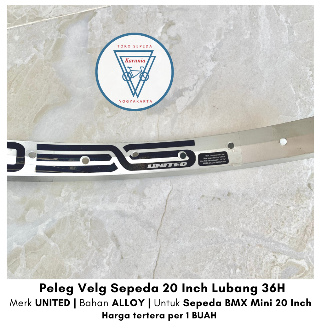 Peleg Velg Rims Sepeda BMX Mini Lipat 20 Inch Alloy Silver United Besi United Alloy Hitam Genio 36H 