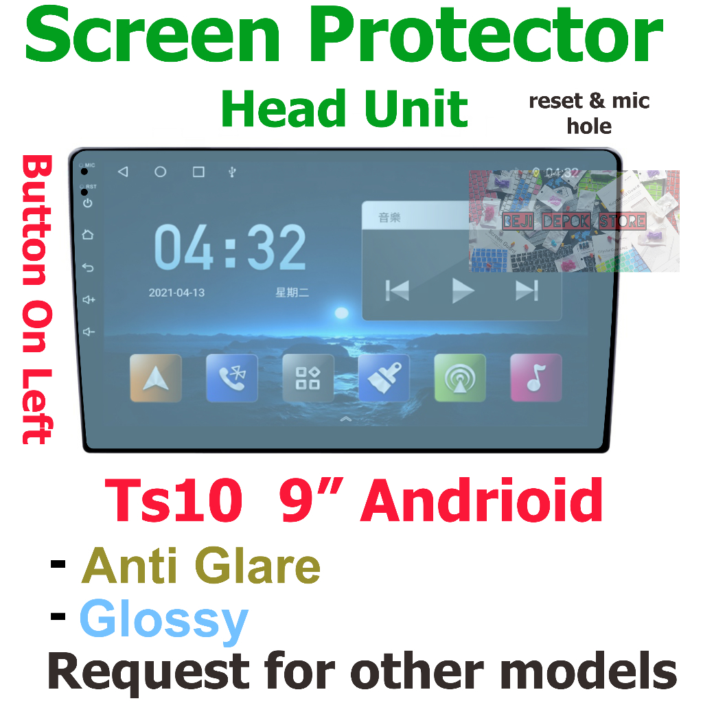 TS10 Android Head Unit mobil 9" inch Screen Protector Guard Left bottm