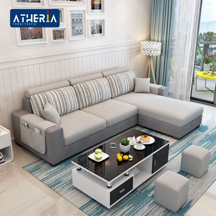 Sofa Letter L Minimalis Bludru Mewah