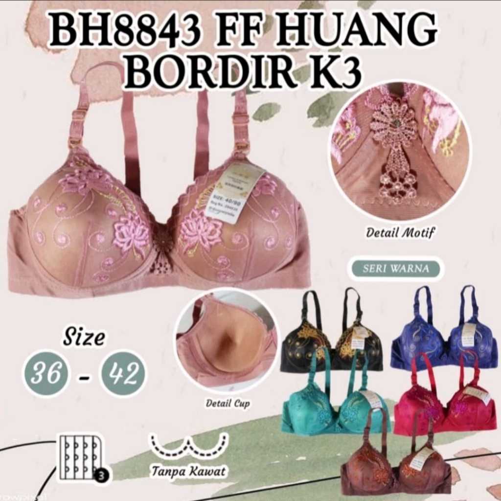 BH Wanita Motif Bordir Kait 3/Bra Busa Tanpa Kawat/FF Huang