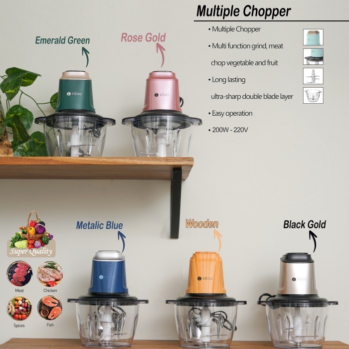 Pero Multiple Chopper Metalic blue Glass Bowl 1.5 L