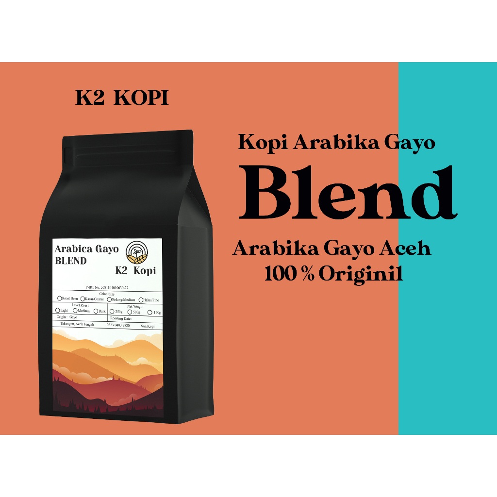 

Kopi Gayo Aceh Arabika Blend, Roast bean dan bubuk, K2 kopi Takengon